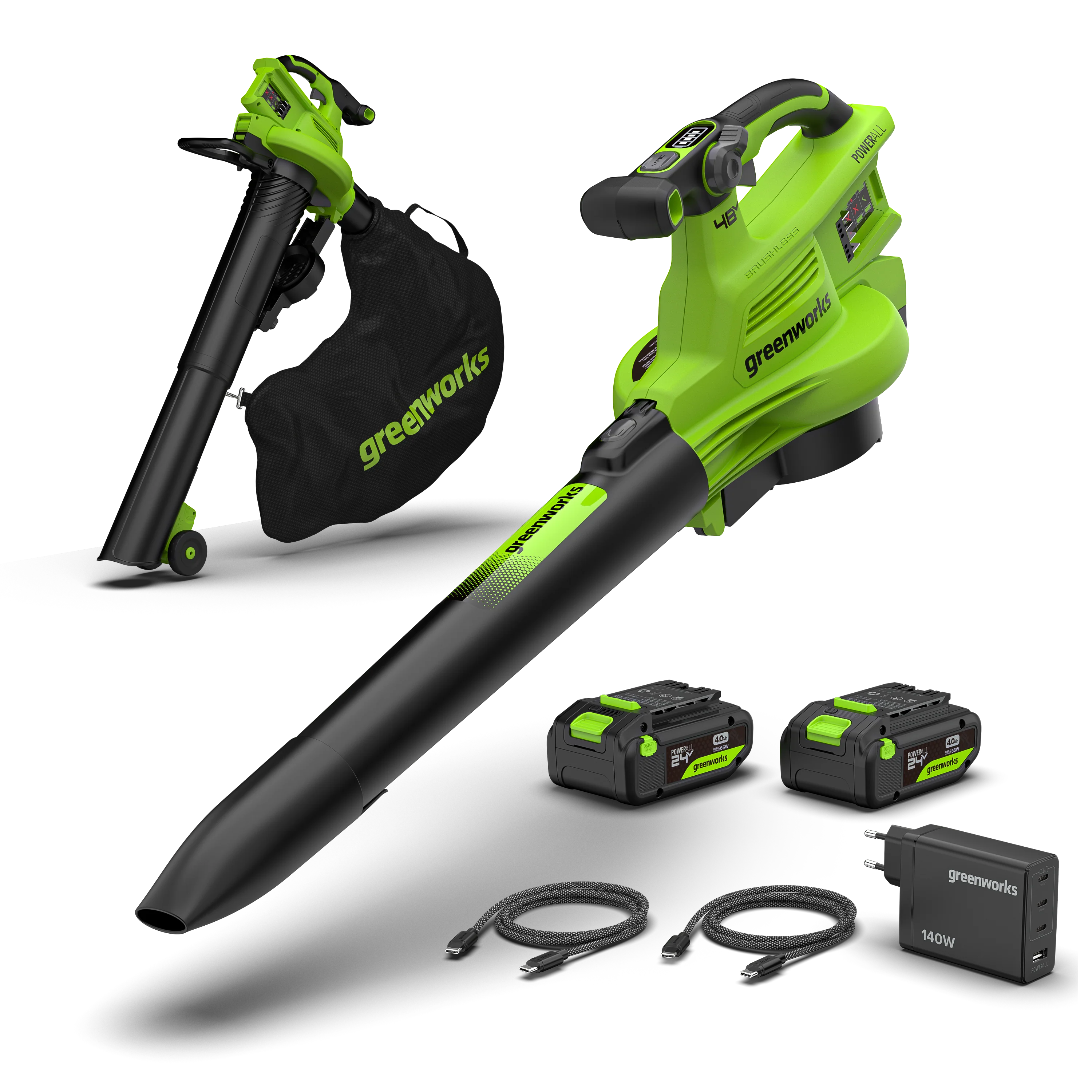 POWERALL 48V (24V x 2) Leaf Blower / Vacuum 386 km/h Gen. II - 2x 4Ah Battery